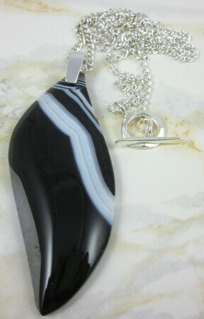 Black onyx agate druzy pendant with sterling silver bail and Karen Hill Tribe clasp