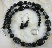 Black onyx and snowflake obsidian necklace