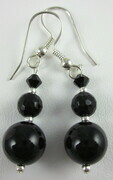 Black onyx, black agate, and Swarovski earrings
