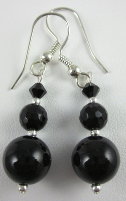 Black onyx, black agate, and Swarovski earrings