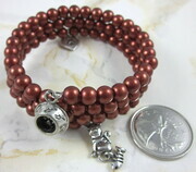 Copper glass bead "I heart my cat" memory wire bracelet