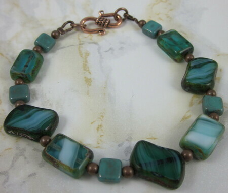Emerald green  Czech glass bracelet