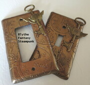 Flying keys on steampunk clock background