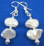 Grey-white keishi pearl earrings