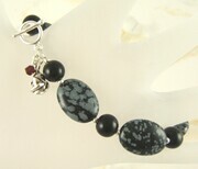 One red rose - black onyx and snowflake obsidian bracelet