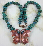 Copper butterfly turquoise necklace