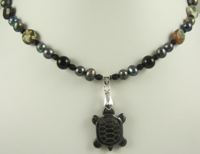 Turtle pearl ocean jasper necklace