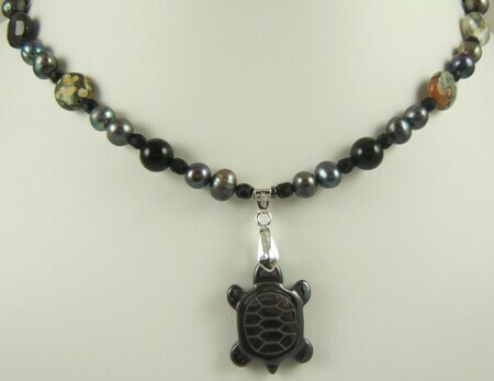 Turtle pearl ocean jasper necklace