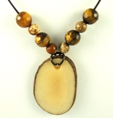 Tagua nut tiger's eye pendant