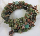 Forest Friends - unakite memory wire bracelet