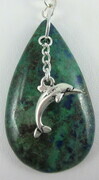 Lapis lazuli with chrysocolla ocean pendant with pewter dolphin