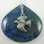 Lapis lazuli with chrysocolla teardrop pendant with pewter peace dove