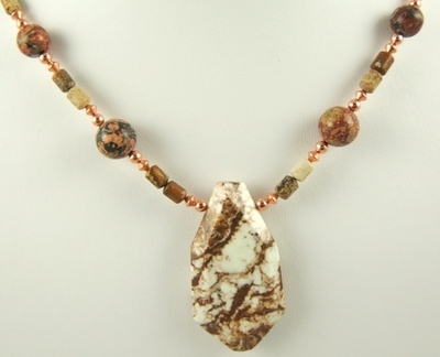 Lemon chrysoprase picture and leopardskin jasper necklace