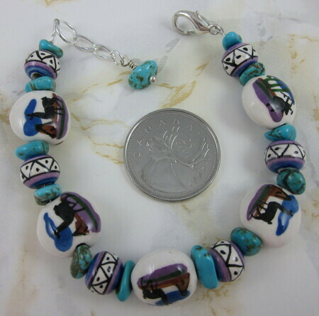 Llama bead bracelet with turquoise chips
