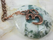 Moss agate druzy gemstone pendant with copper OM
