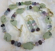 Prehnite and fluorite necklace with gold-plated clasp