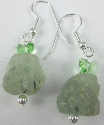 Prehnite and Swarovski crystal butterfly earrings