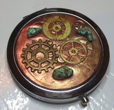 Steampunk purse mirror with genuine turquoise chips