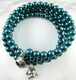 Teal glass pearl puppy memory wire bracelet